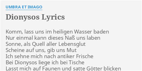 Dionysos lyrics [Umbra Et Imago]