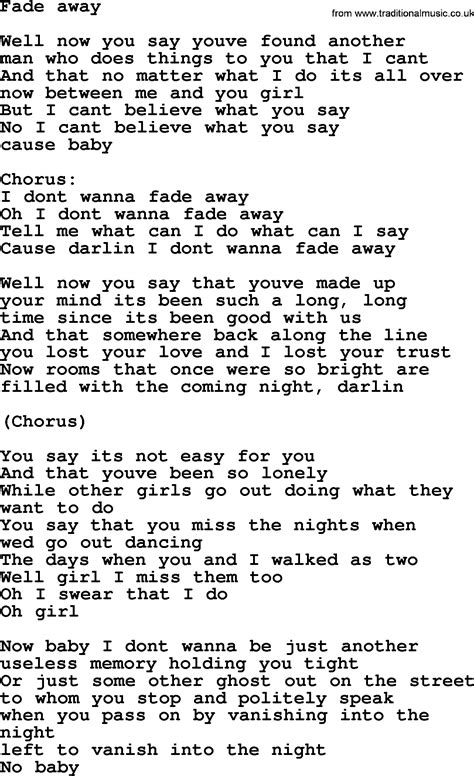 Don't Fade Away lyrics [John Lindberg Trio]