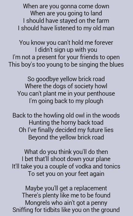 Goodbye Yellow Brick Road lyrics [Kelsy Karter & The Heroines]