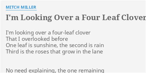 I'm Looking Over a Four-Leaf Clover lyrics [Mitch Miller]