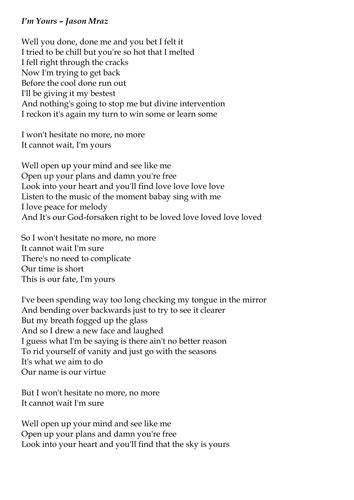 I'm Yours lyrics [Rêve]