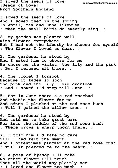 I sowed the seeds of love lyrics [Gustav Holst]