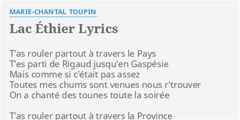 Le Lac Éthier lyrics [Marie-Chantal Toupin]