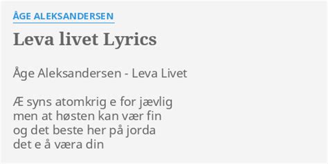 Levva Livet lyrics [Åge Aleksandersen & Sambandet]