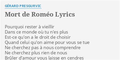 Mort de Roméo lyrics [Gérard Presgurvic]