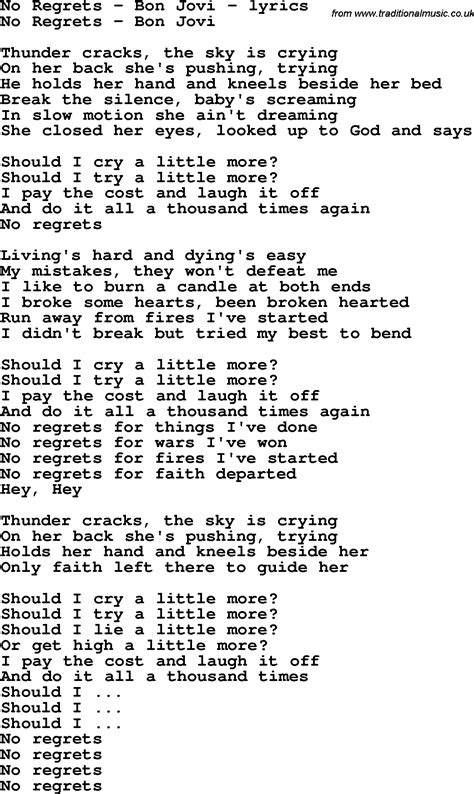 No Regrets lyrics [Bon Jovi]