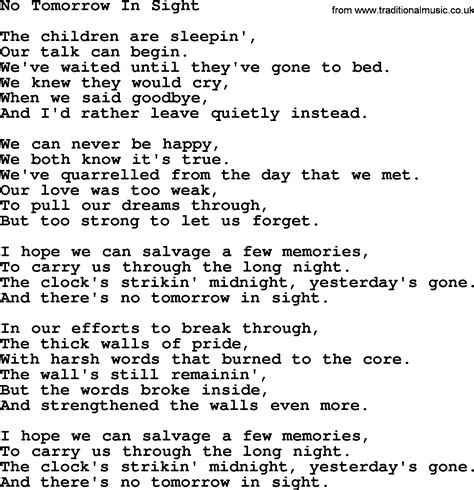 No Tomorrow in Sight lyrics [Willie Nelson]