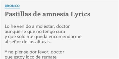 Pastillas de Amnesia lyrics [Bronco]