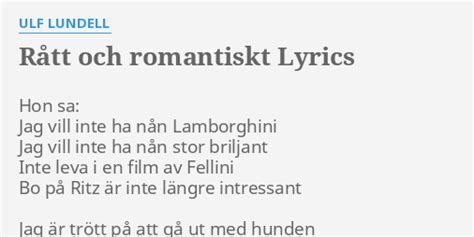 Rått och romantiskt lyrics [Ulf Lundell]