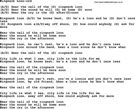 Ringneck Loon lyrics [Gordon Lightfoot]