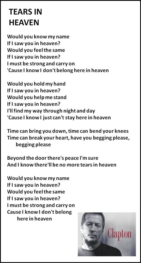 Tears in Heaven lyrics [Eric Clapton]