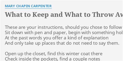 What to Keep and What to Throw Away lyrics [Mary Chapin Carpenter]