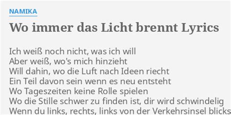 Wo immer das Licht brennt lyrics [Namika]